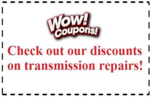 A coupon for transmission repair in the middle of a store.