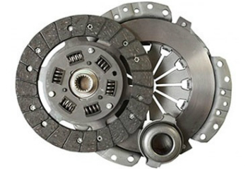 A close up of the clutches and disc assembly on a car